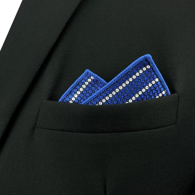 Shlax & Wing FH27 Blue Striped Mens Pocket Square Classic Fashion Handkerchief Business Wedding