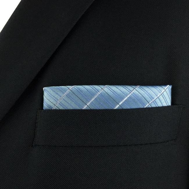 Shlax & Wing FH3 Light Blue Checkes Mens Pocket Square Business Silk Handkerchief Gift