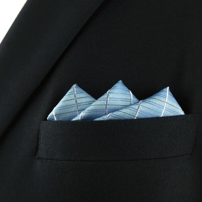 Shlax & Wing FH3 Light Blue Checkes Mens Pocket Square Business Silk Handkerchief Gift