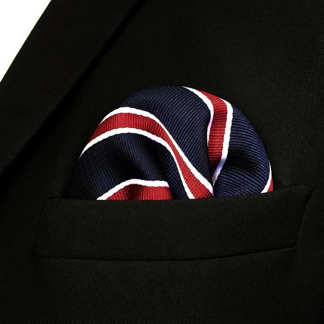 Shlax & Wing GH04 Blue Red Striped Mens Pocket Square Silk Classic Handkerchief Wedding Accessory Hanky Party