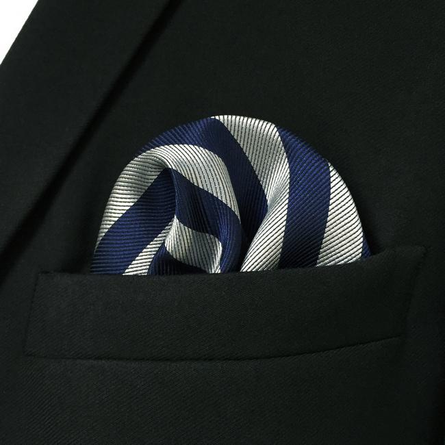 Shlax & Wing GH09 Gray Blue Striped Mens Pocket Square Silk Classic Fashion Handkerchief Gift Fashion Hanky