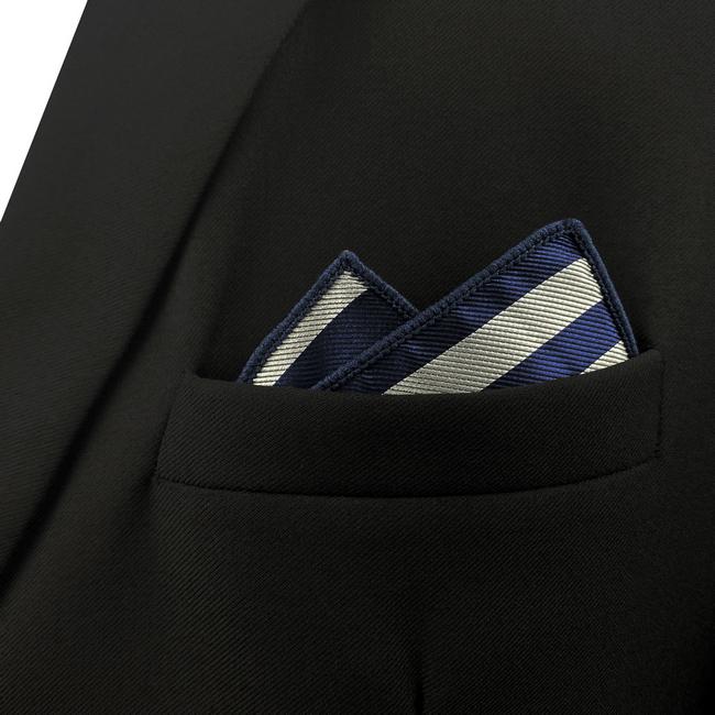 Shlax & Wing GH09 Gray Blue Striped Mens Pocket Square Silk Classic Fashion Handkerchief Gift Fashion Hanky