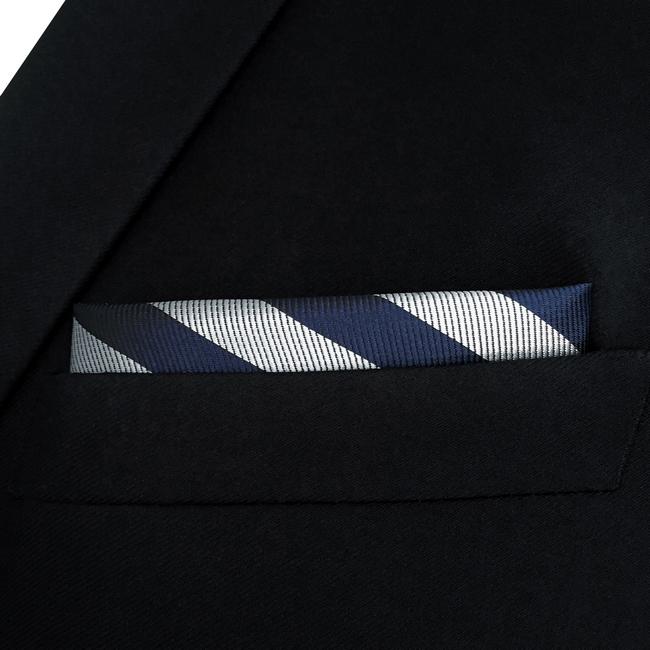 Shlax & Wing GH09 Gray Blue Striped Mens Pocket Square Silk Classic Fashion Handkerchief Gift Fashion Hanky