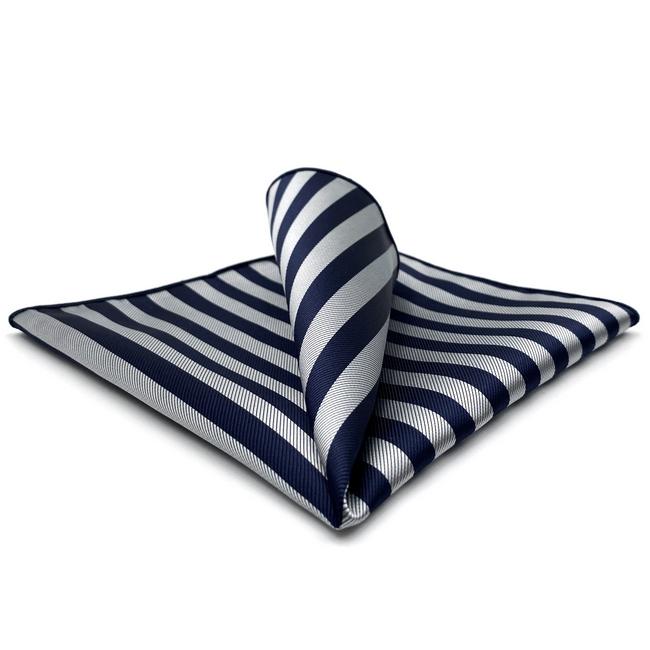 shlax & wing GH09 Gray Blue Striped Mens Pocket Square Silk Classic Fashion Handkerchief Gift Fashion Hanky