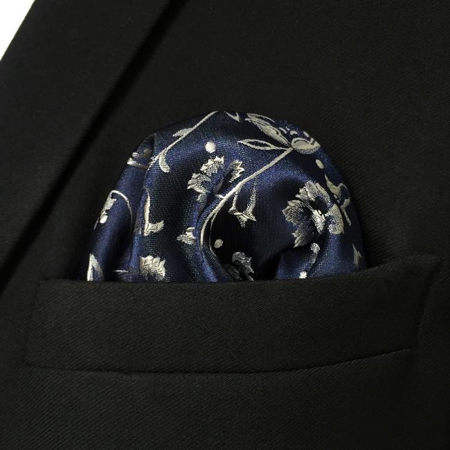 Shlax & Wing GH12 Navy Blue Floral Mens Pocket Square Fashion Party Handkerchief Gift Business Silk Hanky Wedding