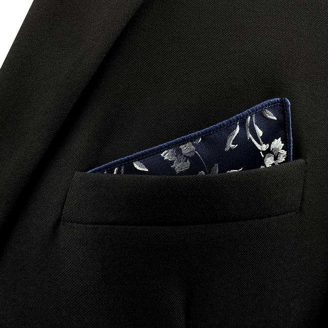Shlax & Wing GH12 Navy Blue Floral Mens Pocket Square Fashion Party Handkerchief Gift Business Silk Hanky Wedding