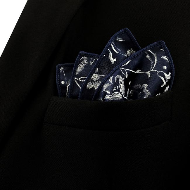Shlax & Wing GH12 Navy Blue Floral Mens Pocket Square Fashion Party Handkerchief Gift Business Silk Hanky Wedding