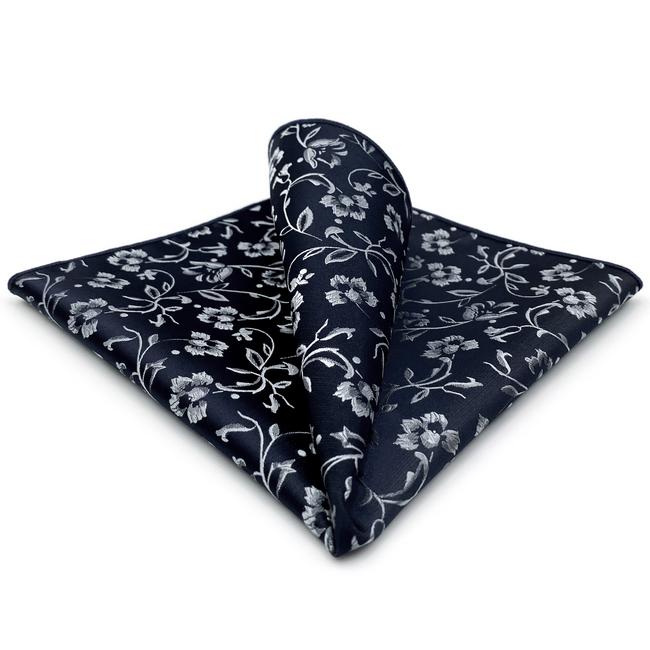 shlax & wing GH12 Navy Blue Floral Mens Pocket Square Fashion Party Handkerchief Gift Business Silk Hanky Wedding