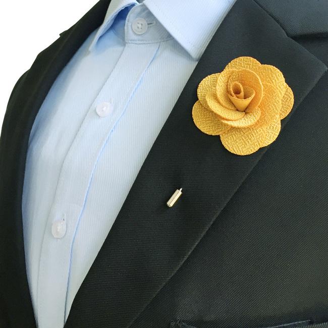 Shlax & Wing Gold Cotton Blend Lapel Flowers Boutonniere Stick Pin Men’s Accessories Handmade Necktie