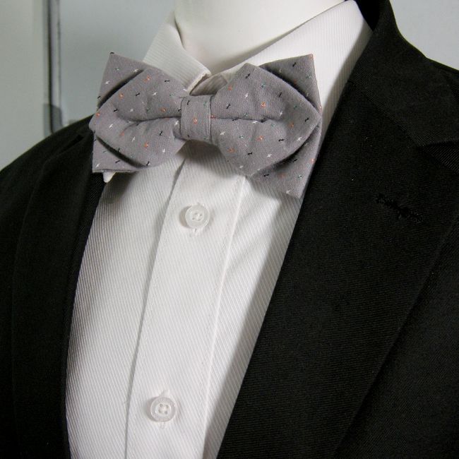 Shlax & Wing Gray Multicolor Small Dots Mens Bow Tie Pre-tied Dress Wedding Blend Ajustable SilkBlend Wedding