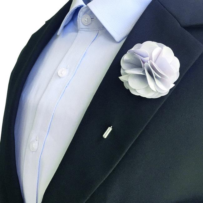 Shlax & Wing Gray Silk Cotton Blend Lapel Flowers Boutonniere Stick Pin Men’s Accessories Handmade Necktie
