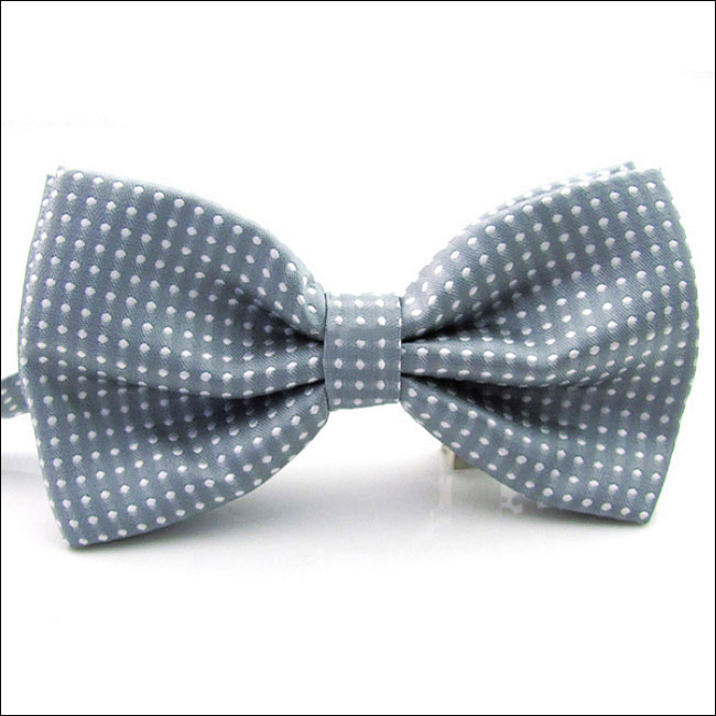 Shlax & Wing Gray White Dots Mens Pre-tied Ajustable SilkBlend Wedding Dress SilkBlend Bow Tie