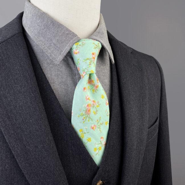 Shlax & Wing Green Floral Men’s Skinny Necktie Cotton 6cm Gift Wedding Party Casual Gravatas
