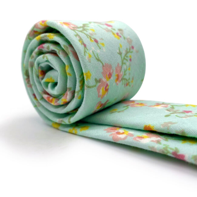 Shlax & Wing Green Floral Men’s Skinny Necktie Cotton 6cm Gift Wedding Party Casual Gravatas