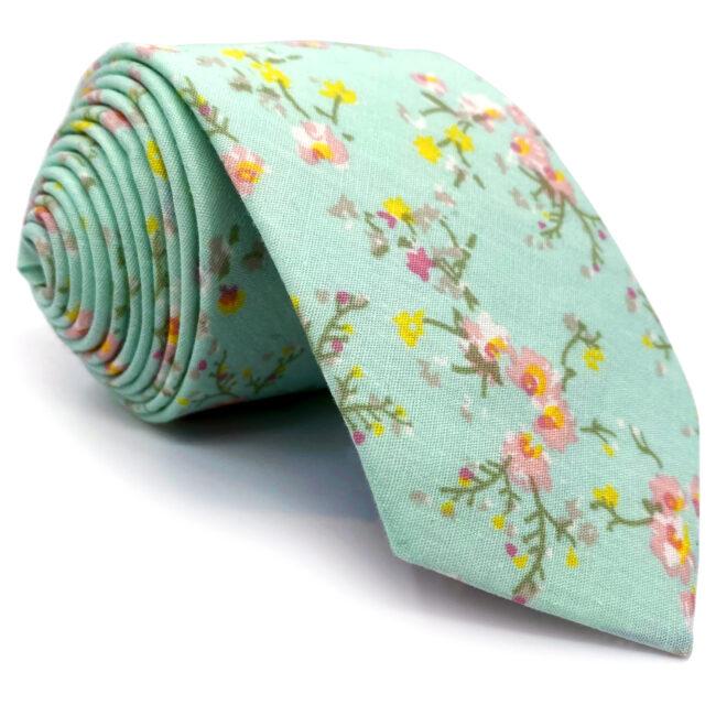 shlax & wing Green Floral Men’s Skinny Necktie Cotton 6cm Gift Wedding Party Casual Gravatas