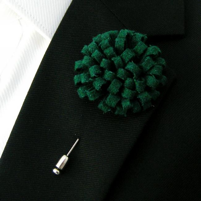 shlax & wing Green Wool Felt Lapel Flowers Boutonniere Stick Pin Men’s Accessories Handmade Necktie