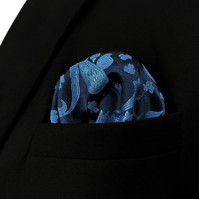 Shlax & Wing HH1 Blue Paisley Mens Pocket Square Silk Fashion Dress Handkerchief Brand New Wedding Hanky