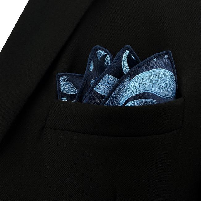Shlax & Wing HH1 Blue Paisley Mens Pocket Square Silk Fashion Dress Handkerchief Brand New Wedding Hanky