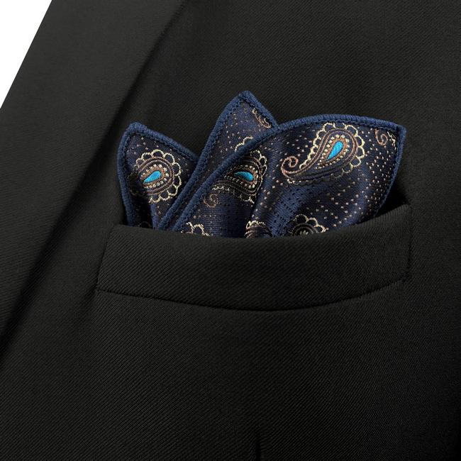 Shlax & Wing HH10 Navy Blue Paisley Silk Mens Pocket Square Fashion Classic Handkerchief Groom Dress Hanky
