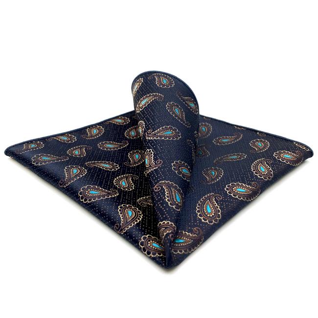 shlax & wing HH10 Navy Blue Paisley Silk Mens Pocket Square Fashion Classic Handkerchief Groom Dress Hanky