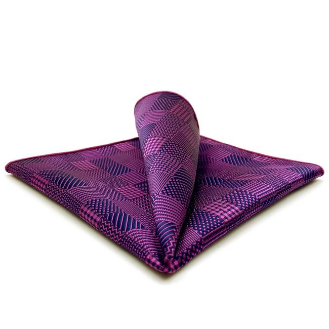 shlax & wing HH2 Purple Checkes Floral Silk Mens Pocket Square Fashion Classic Handkerchief Groom Dress Hanky