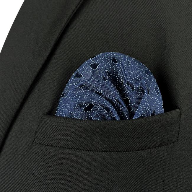 Shlax & Wing HH25 Navy Blue Geometric Silk Mens Pocket Square Wedding Fashion Handkerchief Novelty Dress Hanky