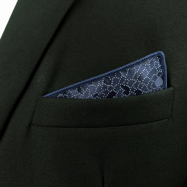 Shlax & Wing HH25 Navy Blue Geometric Silk Mens Pocket Square Wedding Fashion Handkerchief Novelty Dress Hanky