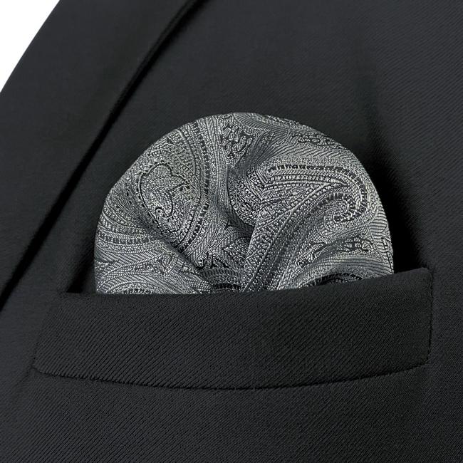 Shlax & Wing HH30 Grey Paisley Silk Mens Pocket Square Brand New Fashion Handkerchief Classic Accessory Hanky