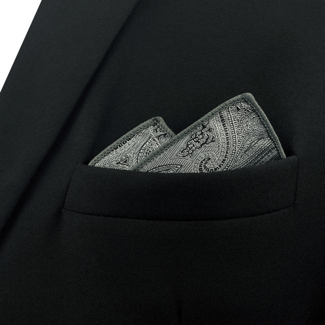 Shlax & Wing HH30 Grey Paisley Silk Mens Pocket Square Brand New Fashion Handkerchief Classic Accessory Hanky