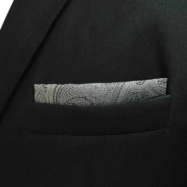 Shlax & Wing HH30 Grey Paisley Silk Mens Pocket Square Brand New Fashion Handkerchief Classic Accessory Hanky