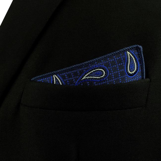 Shlax & Wing HH7 Blue Paisley Mens Pocket Square Silk Fashion Handkerchief Classic Dress Hanky Groom