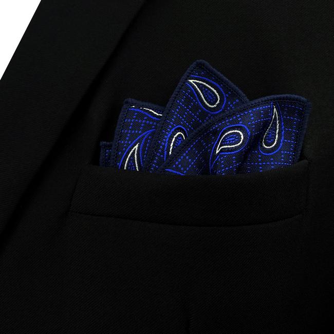 Shlax & Wing HH7 Blue Paisley Mens Pocket Square Silk Fashion Handkerchief Classic Dress Hanky Groom