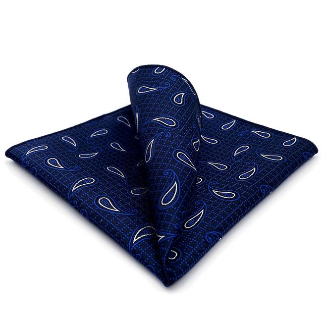 shlax & wing HH7 Blue Paisley Mens Pocket Square Silk Fashion Handkerchief Classic Dress Hanky Groom