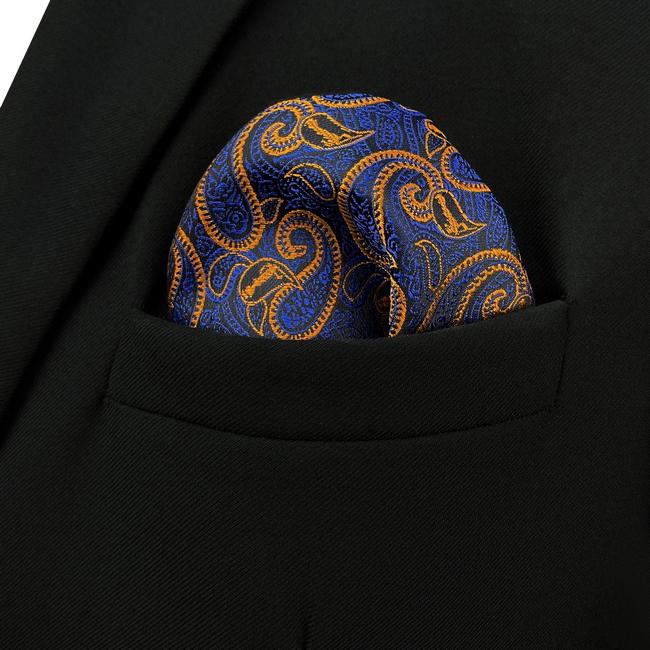 Shlax & Wing HH8 Blue Orange Paisley Silk Mens Pocket Square Wedding Classic Handkerchief Classic Novelty Hanky