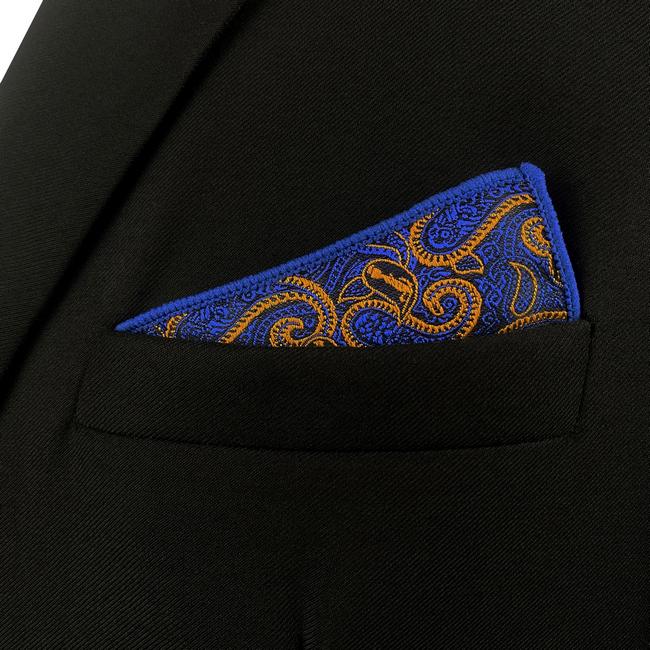 Shlax & Wing HH8 Blue Orange Paisley Silk Mens Pocket Square Wedding Classic Handkerchief Classic Novelty Hanky