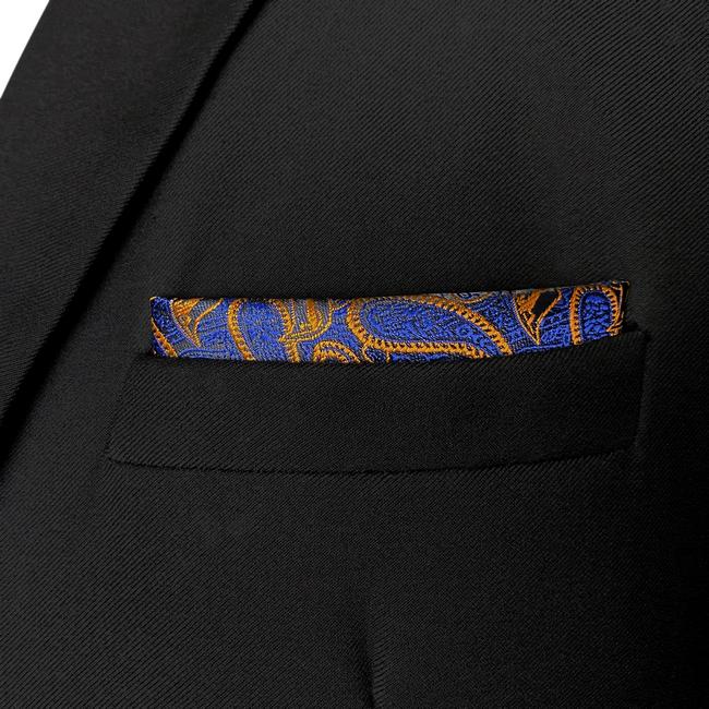 Shlax & Wing HH8 Blue Orange Paisley Silk Mens Pocket Square Wedding Classic Handkerchief Classic Novelty Hanky