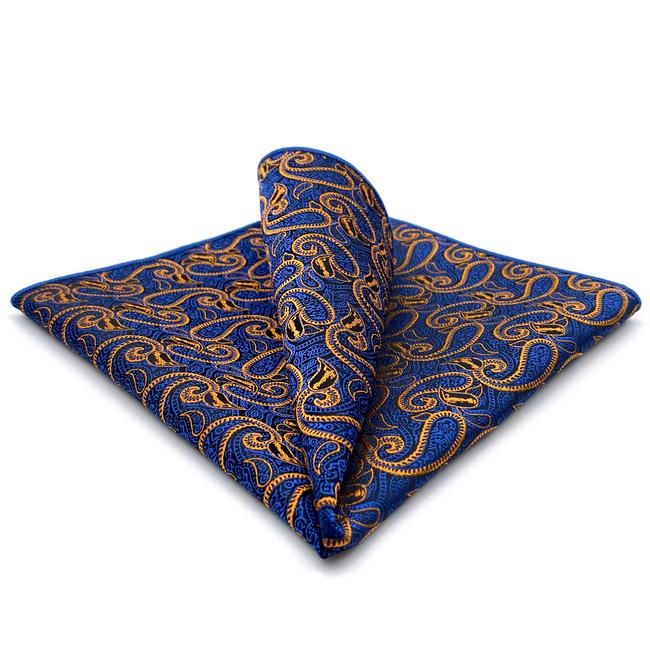 shlax & wing HH8 Blue Orange Paisley Silk Mens Pocket Square Wedding Classic Handkerchief Classic Novelty Hanky