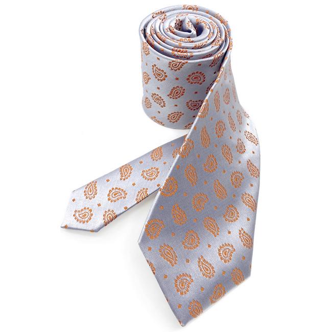 Shlax & Wing J26 Light Gray Orange Paisley Mens Neckties Classic Business Fashion Wedding Hanky Set