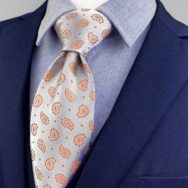 Shlax & Wing J26 Light Gray Orange Paisley Mens Neckties Classic Business Fashion Wedding Hanky Set