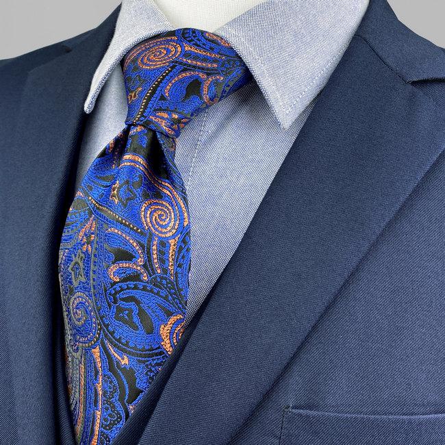 Shlax & Wing J9 Blue Paisley Mens Neckties Wedding Fashion Extra Long Size Party Business Classic Ties For Male Hanky Set Cufflinks