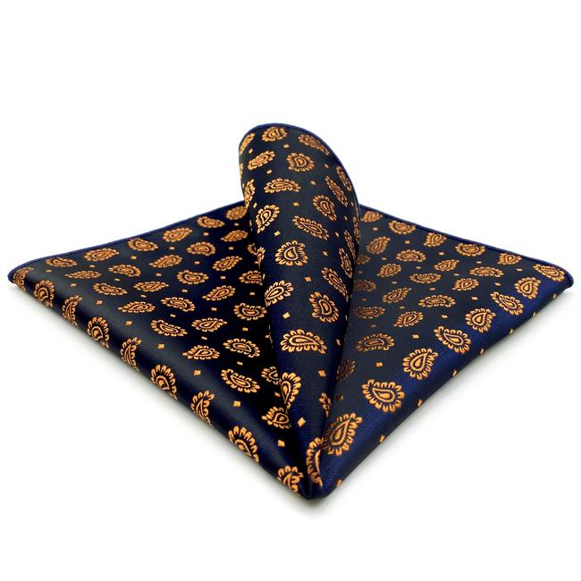 shlax & wing JH12 Navy Blue Gold Paisley Mens Pocket Square Fashion Party Handkerchief For Suit Jacket Jacquard Hanky