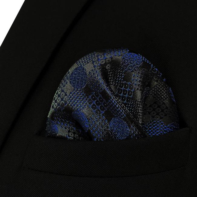 Shlax & Wing JH14 Navy Blue Pattern Mens Pocket Square Novelty Business Hanky Groom Party Handkerchief Accessories