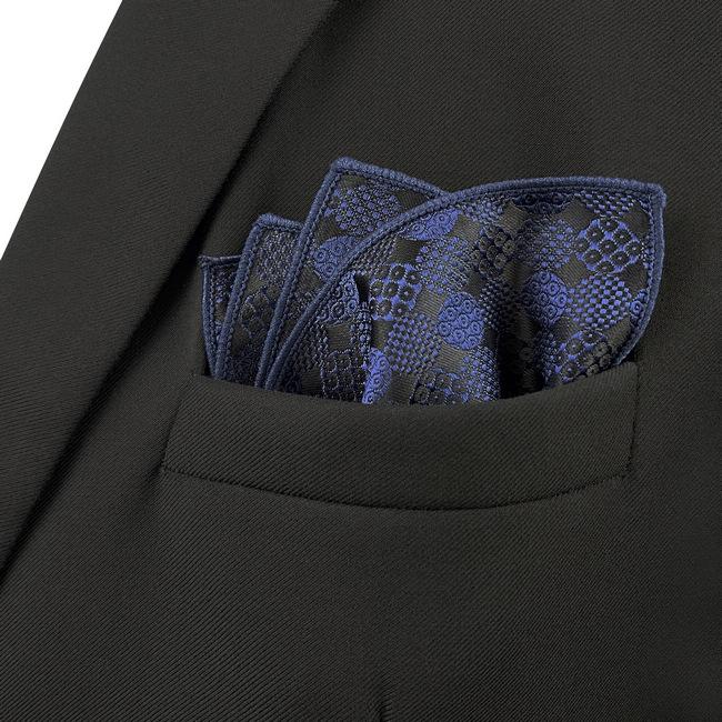 Shlax & Wing JH14 Navy Blue Pattern Mens Pocket Square Novelty Business Hanky Groom Party Handkerchief Accessories