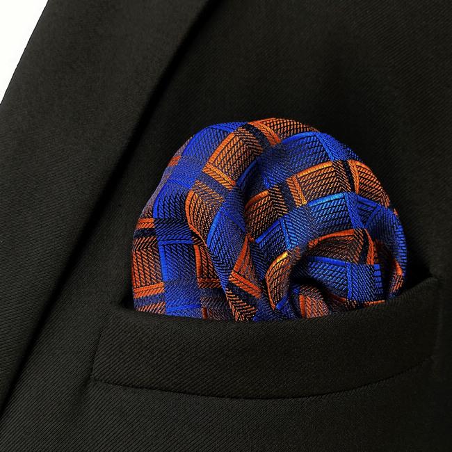 Shlax & Wing JH17 Blue Orange Striped Mens Pocket Square Fashion Classic Hanky Novelty Handkerchief Gift