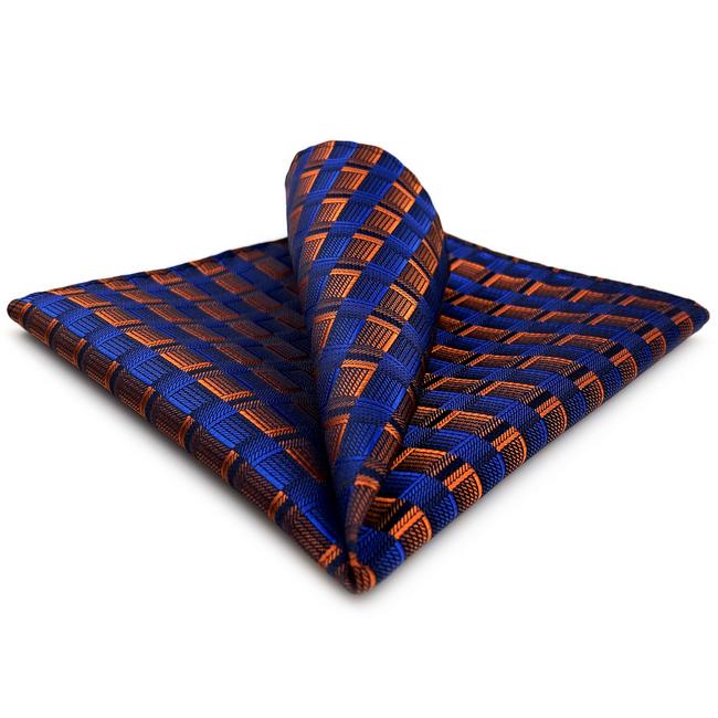 shlax & wing JH17 Blue Orange Striped Mens Pocket Square Fashion Classic Hanky Novelty Handkerchief Gift