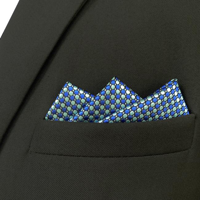 Shlax & Wing JH18 Blue Aqua Polka Dots Mens Pocket Square Fashion Party Hanky Classic Handkerchief Gift