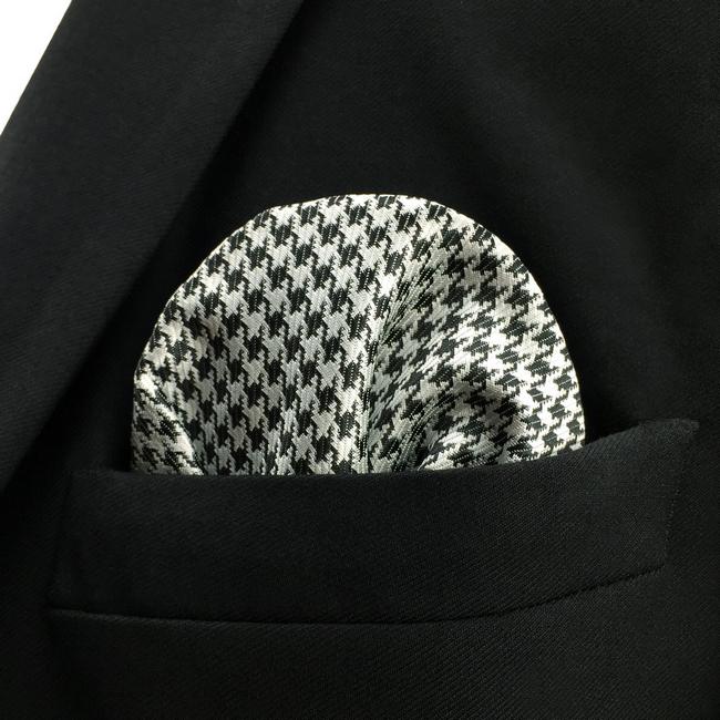 Shlax & Wing JH20 Checks Pattern White Black Pocket Square Mens Neckties Jacquard Woven Hanky