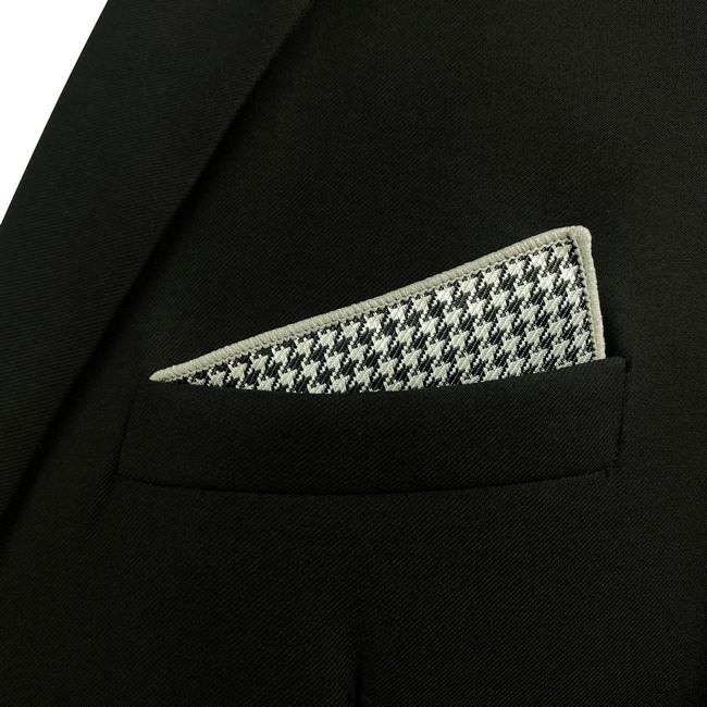 Shlax & Wing JH20 Checks Pattern White Black Pocket Square Mens Neckties Jacquard Woven Hanky