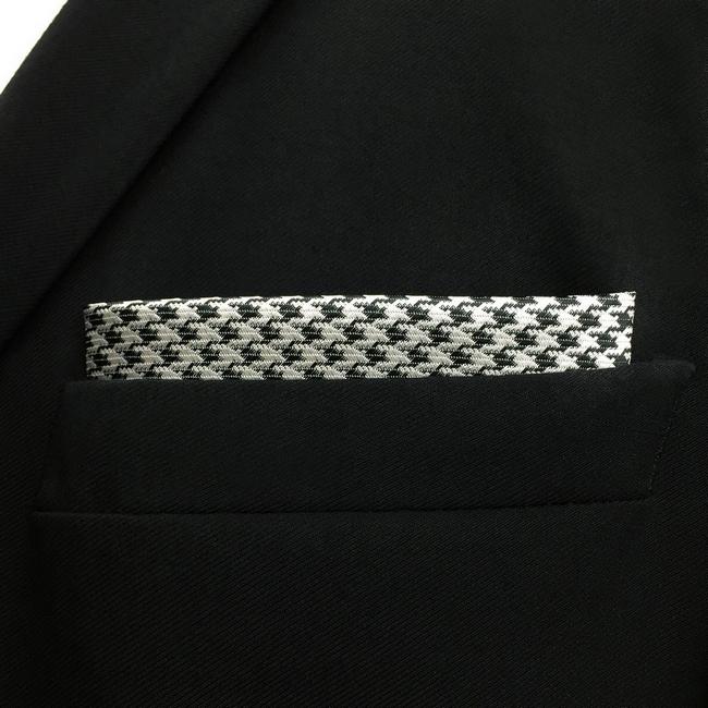 Shlax & Wing JH20 Checks Pattern White Black Pocket Square Mens Neckties Jacquard Woven Hanky