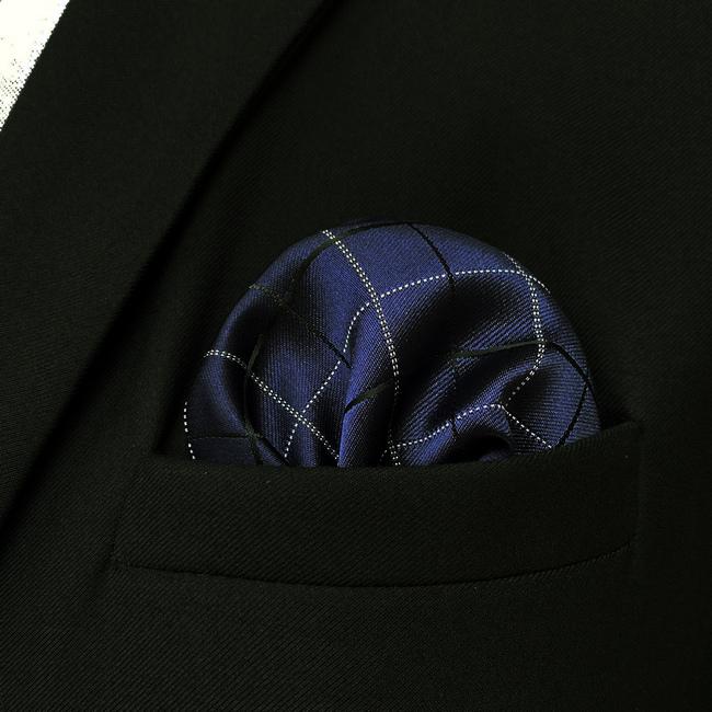 Shlax & Wing JH22 Navy Blue Checkes Mens Pocket Square Classic Business Hanky Brand New Dress Hanky Groom